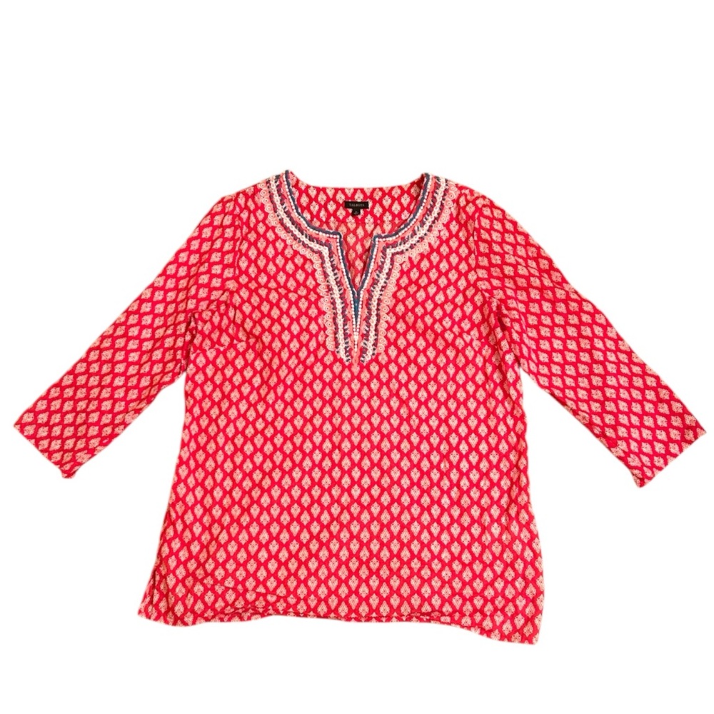 Talbots Embroidered Tunic Medallion Foulard Pink Blue White Women’s Size Medium